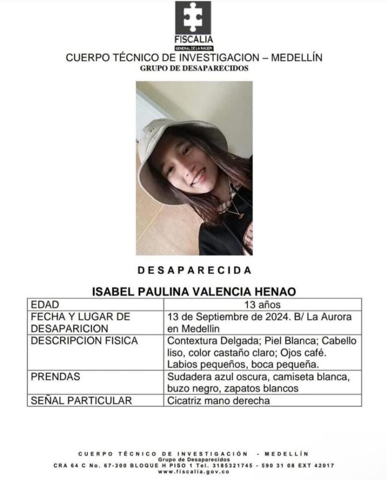Buscan a menor de 13 año desaparecida en Medellín